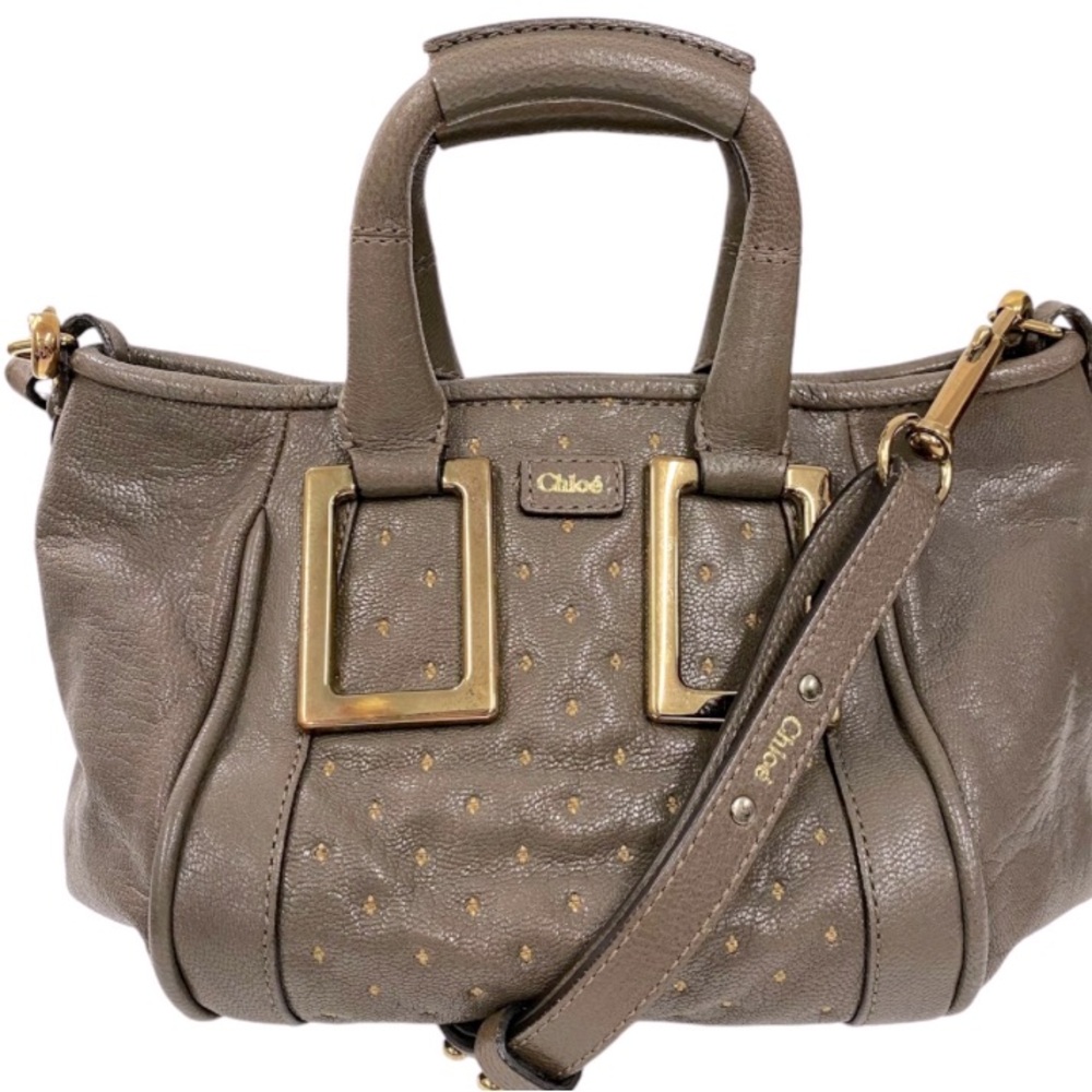 Chloe Taupe Brown Shoulder Bag with Gold Accents